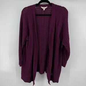 Terra & Sky Women’s Size L Purple Open Front Cardigan Sweater With Pockets